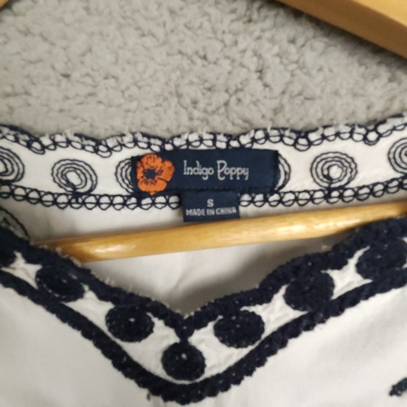 Indigo Poppy Shirt Womens  small embroidered Baby Doll Boho Chic‎ - Picture 3 of 6